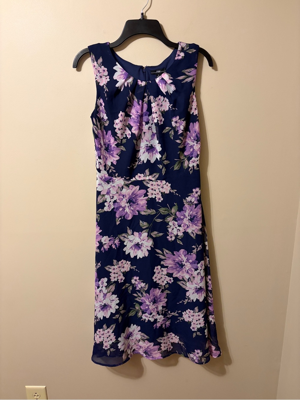 R&K Navy Dress with Purple Floral Print Women’s Size 4